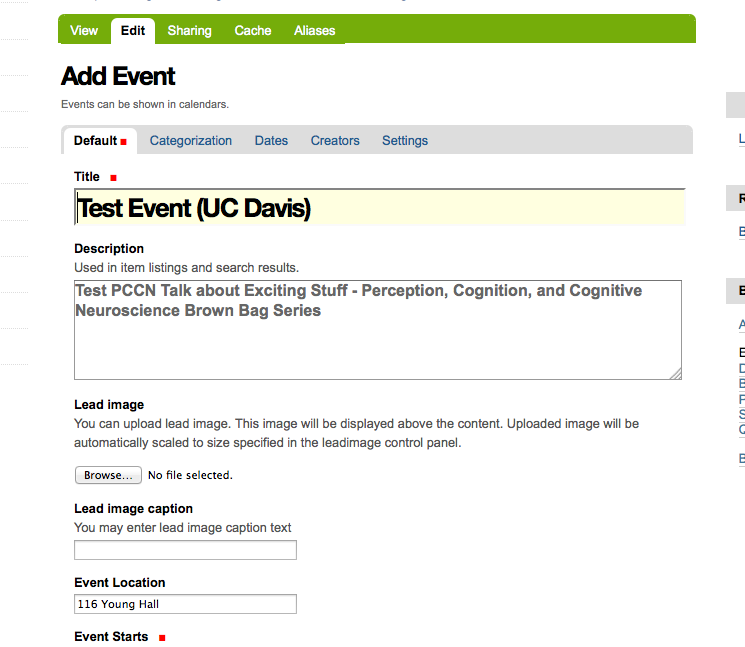 Screenshot event edit form
